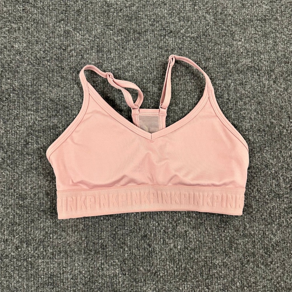 Pink Sports Bra Womens Size XS Rose Racerback Mesh Logo Band Athletic Gym Yoga